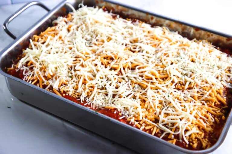 Lasagna prepped before cooking