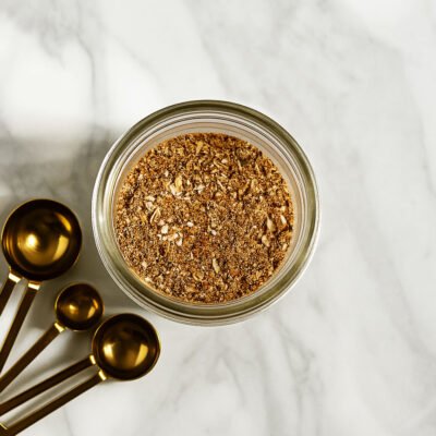 Over head view of taco seasoning in a jar