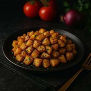 crispy air fryer potatoes on black plate