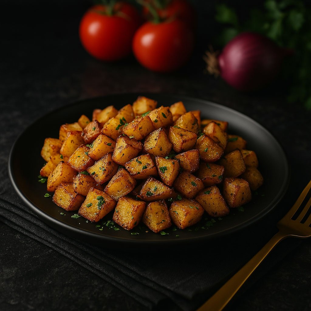 crispy air fryer potatoes on black plate